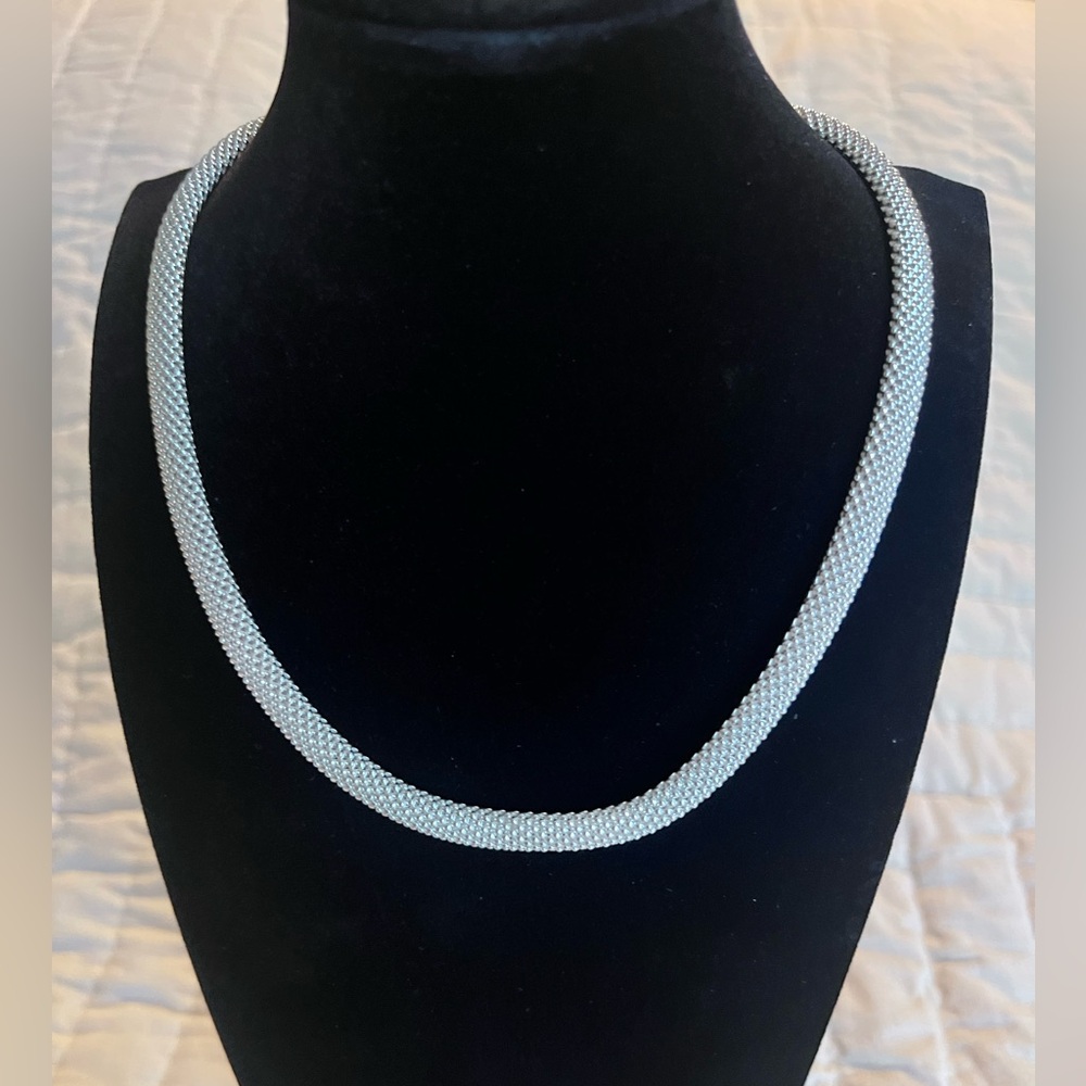 Vintage Sterling Silver Rolo Mesh Chain Necklace